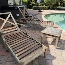 Pottery Barn Classic chaise Lounge Teak Chairs With Table