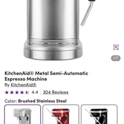 KitchenAid Metal Semi- Automatic Espresso Machine, Brushed Stainless Steel