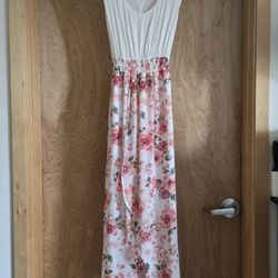 URBAN EPISODE Ladie's/Women's Long White w/Pink Floral Spring/Summer Dress Size S 