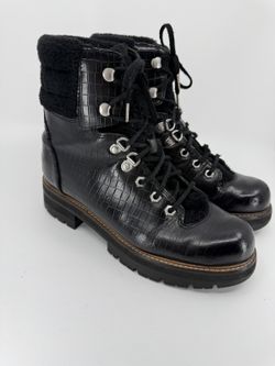 Black Crocodile Embossed Leather Lace Up Ankle Boots