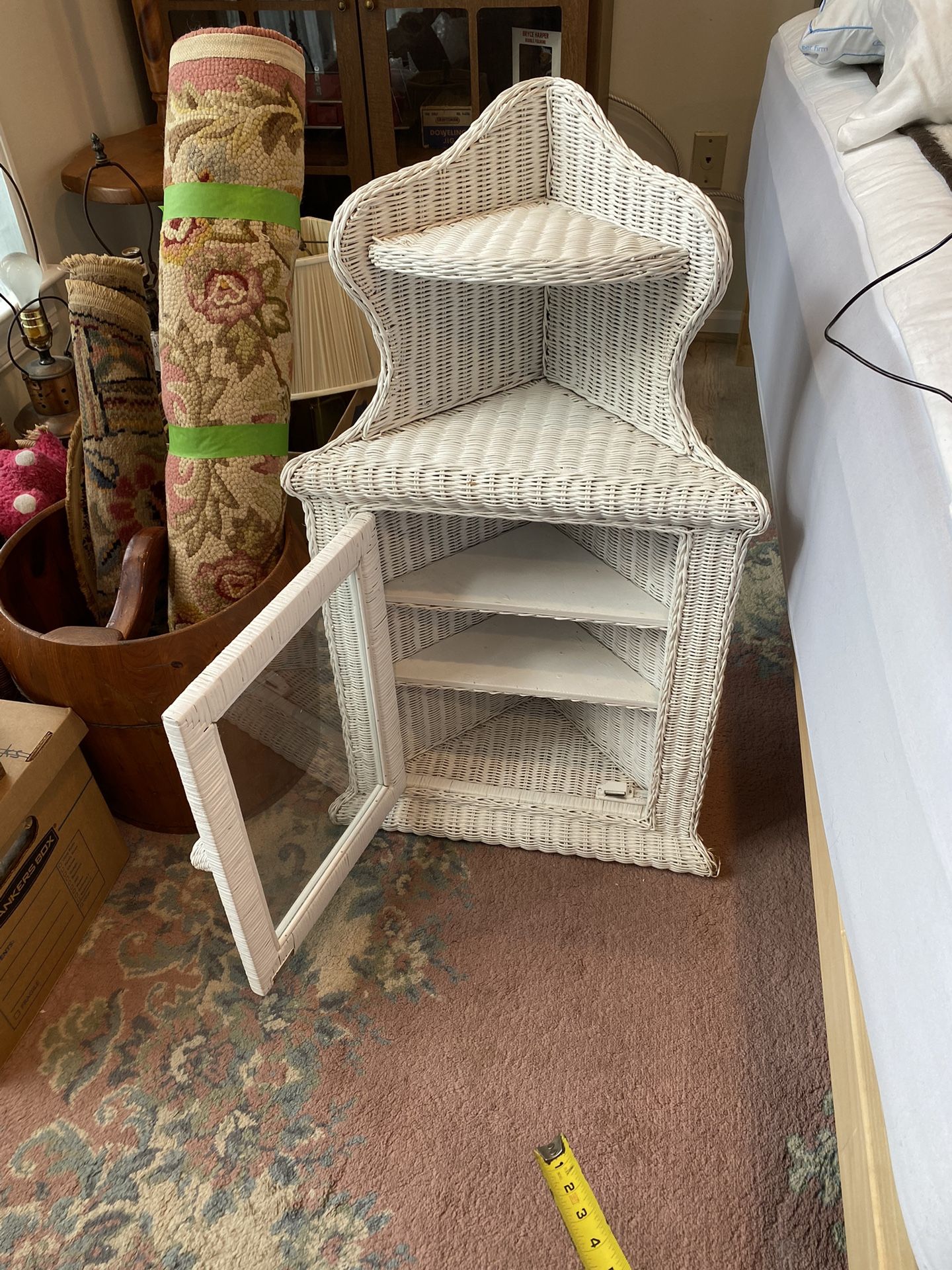 Vintage White Wicker Cabinet 