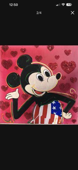 Hand-Painted Patriotic Cartoon Canvas – Red White Blue Wall Art