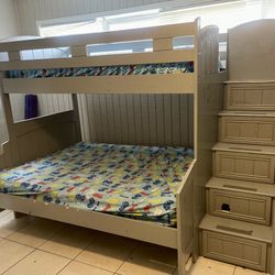 Grey Bunk Bed With Staircase And Drawers