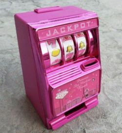 Pink Princess Mini Slot Machine Piggy Bank Prop Kids Toy 6" Jackpot  WORKS!