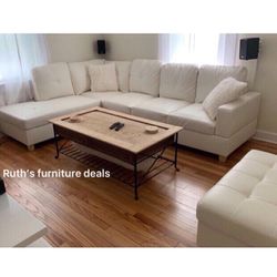 White Modern Sectional Sofa With Storage Ottoman  Brand New