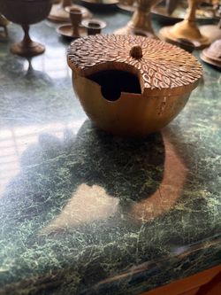 Brass Ashtray with Decorative Carved Lid