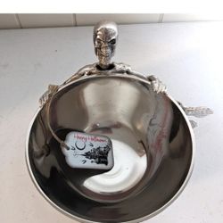 Halloween Skeleton Candy Bowl Metal Silver-tone Made in India New W/ Tag.  Chandler 