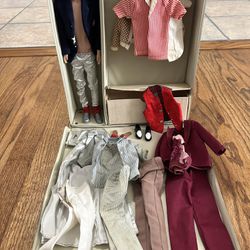 1960s Ken Doll in Antique Barbie Case with Various Outfits & Accessories