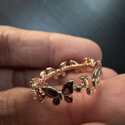 585 RG 14K Stamped Butterfly Aura Zircon Adjustable Ring