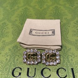 Gucci Earrings Crystal Antique Gold Tone Finish Pre Owned SEE DESCRIPTION