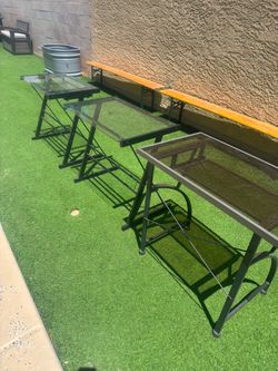 Glass Top Metal Frame Side Tables Set of 3