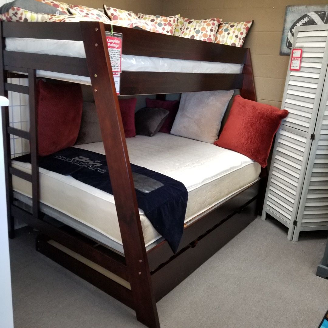 New, Twin/Full Bunk Bed with Mattresses and Bunkie Boards Included, EZ