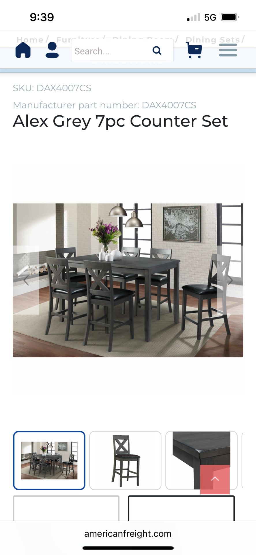 Alex grey 7 Piece Counter/dining Set