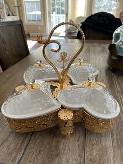 YOtat Ornate Gold 4 Covered Compartment Serving Tray