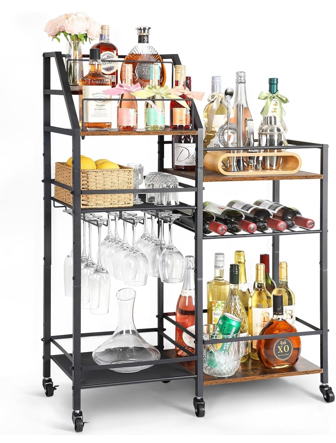 VINAEMO Rolling Bar Cart with Wine W (5)