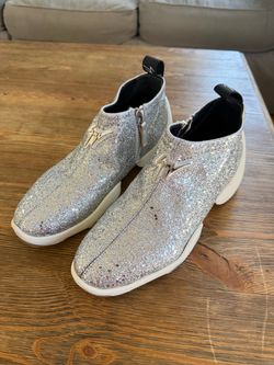 Giuseppe Zanotti Silver Glitter Ankle Sneakers Size 6 US
