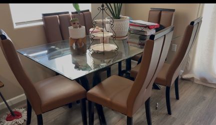 Glass Top Dining Table with 6 Chairs