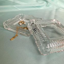 Vintage Crystal Glass Jewelry Box 