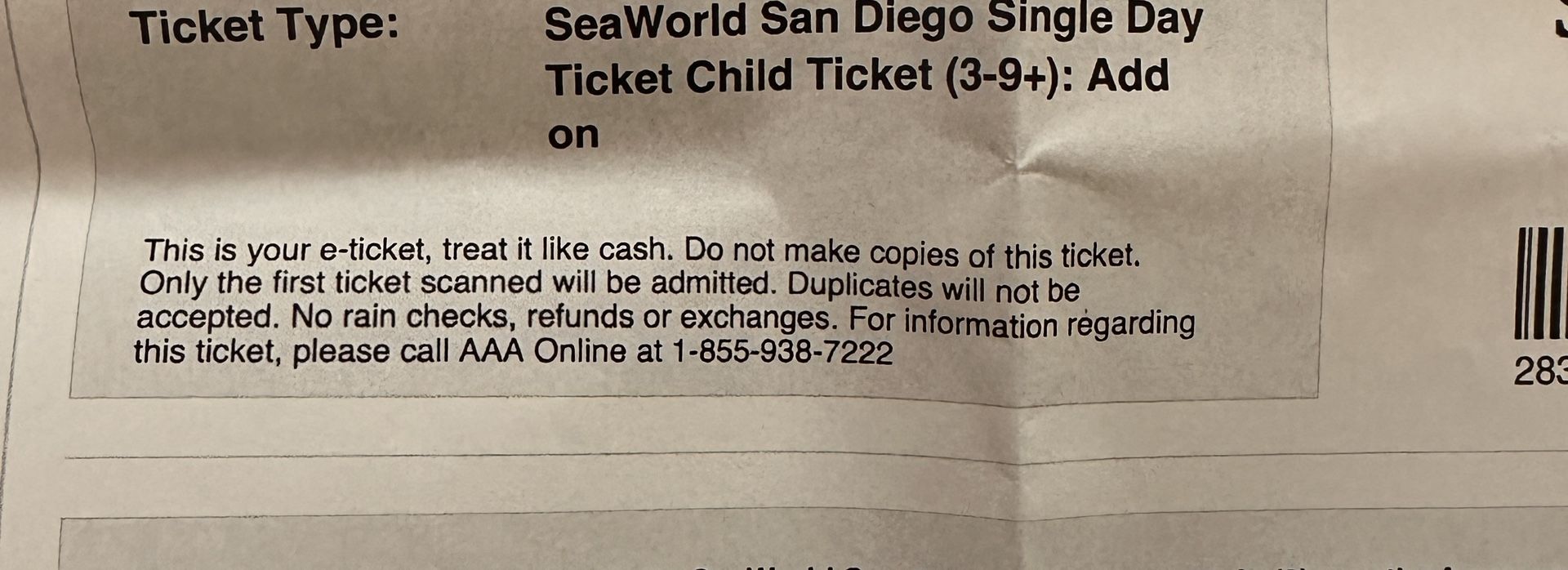 2 Kids Sea World Tickets, 30 Each