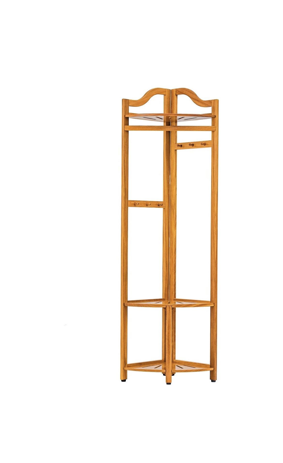 70”Teak Corner Hall Tree With Shoe Bench