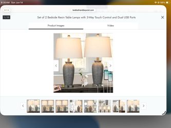 Set of 2 Bedside Resin Table Lamps with 3-Way Touch Control and Dual USB Ports