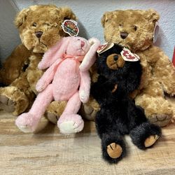 (4) Plush And Ty Beanie Bears & Rabbit Lot w/ Tag(s)