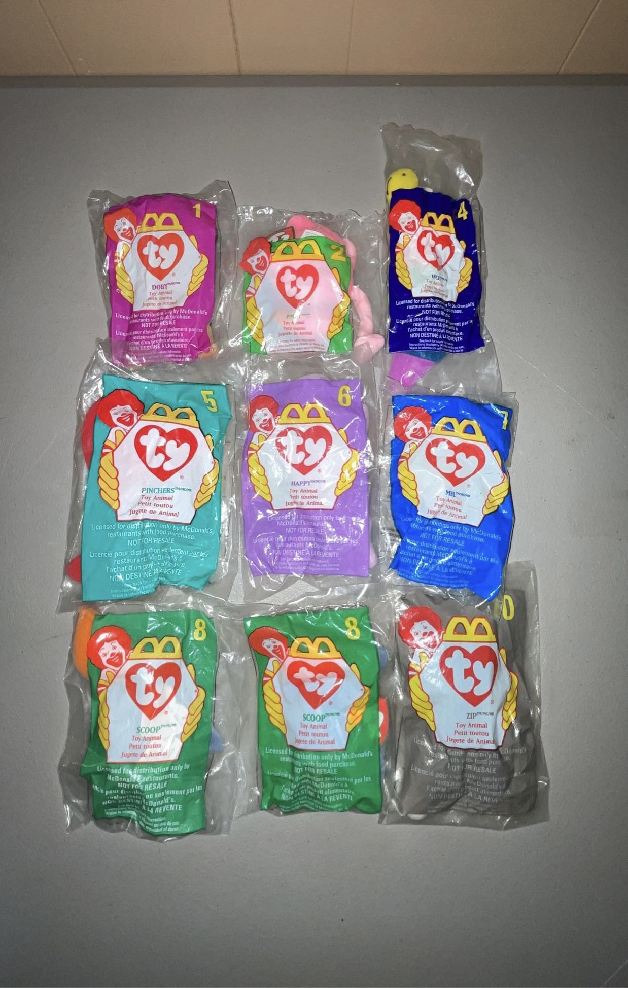 1998 TY Teenie Beanie Babies Lot of 9 McDonalds Happy Meal Toys - Sealed
