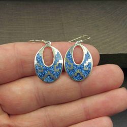 Sterling Silver Mexico Blue Turquoise Chip Earrings Vintage
