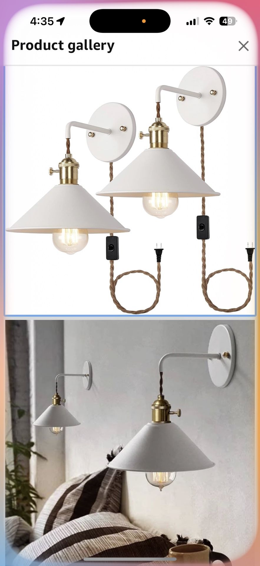 2 New White Plug In Wall Sconces