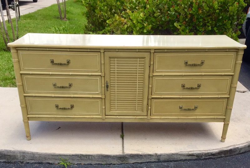 Vintage Henry Link Bali Hai Faux Bamboo Triple Dresser