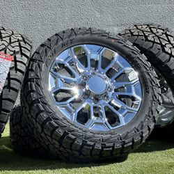 NEW 22” GMC Sierra 2500 Rims black 8x180 wheels 2500HD Chevy Silverado 35" RT Tires Denali 3500HD High Country