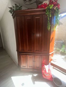 Large Wood Armoire Entertainment Cabinet