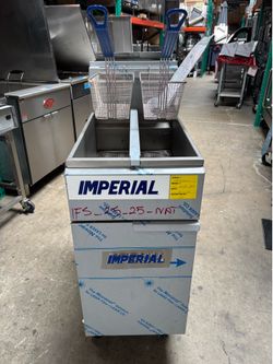 New Dual Tank Double basket Imperial Gas Deep Fryer  twin 25  LB capacity stainless steel vats on wheels