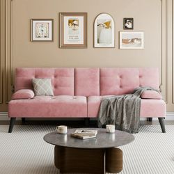 New Convertible Futon Sofa Bed, Foldable Futon Sleeper Sofa Bed with 2 Cup Holders, Folding Loveseat Recliner with 3-Angle Adjustment Modern Couch for