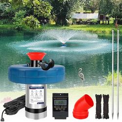 New And Well Packaged Pond Fountain Aerator 1 HP 15,000 GPH Fountain Pump with Timer 15A/110V 100-foot Power Cord 33x2Ft Traction Rope High-efficiency