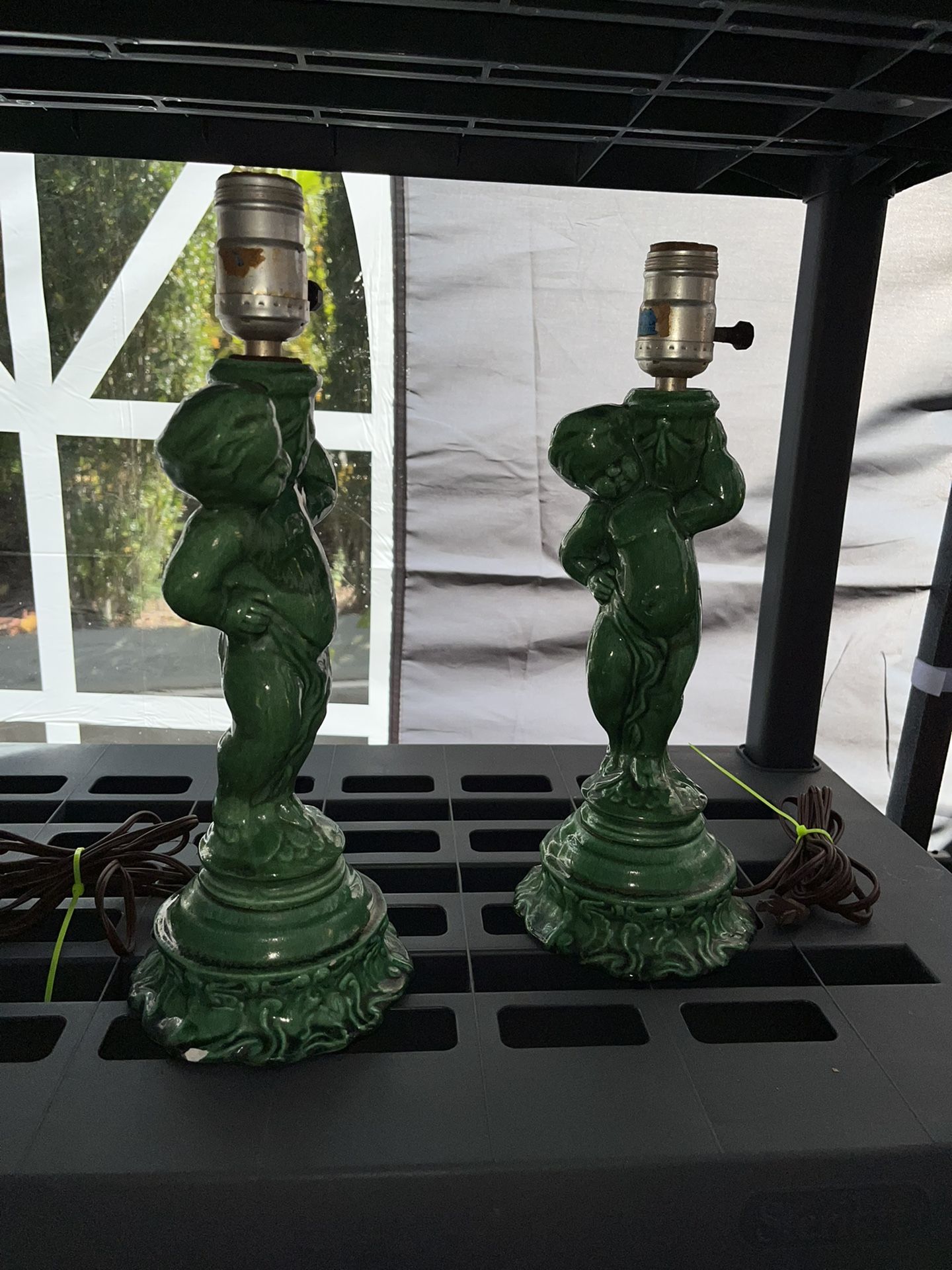 Antique Green Cupid Lamps