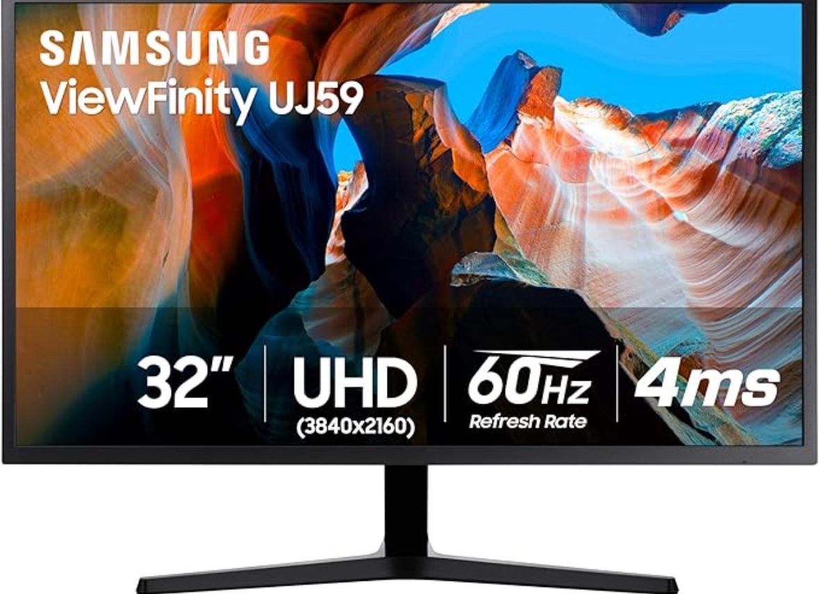 SAMSUNG 32" UJ59 Series 4K UHD (3840x2160) Computer Monitor,VA Panel, HDMI, Display Port, Eye Saver/Flicker Free Mode, FreeSync, LU32J590UQNXZA, B