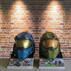 Mega Construx Halo Spartan Helmet Set Of 2, Blue & Green