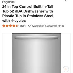 24 In Top Control Built In - Tail Tub Stainless Steel Dishwasher Brand New Still I’m Box 