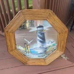 Nautical lighthouse mirror painting