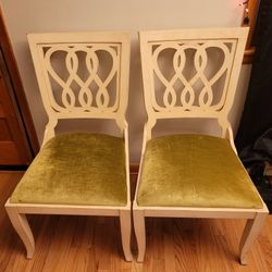 2 White Wooden Dining Room Chairs Vintage Italian Neoclassical