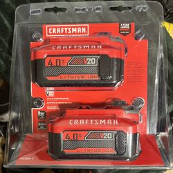 BRAND NEW IN UNOPENED, FACTORY SEALED CONTAINER-Craftsman V20 20 -Volt 2 -Pack Lithium-ion ( 4.0 Ah 4.0 Ah Battery )