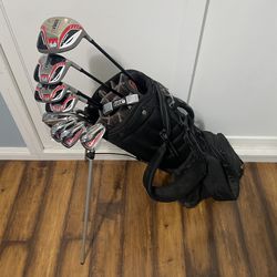 Complete Mens Golf Set Prince ZX5 5-9 Pitching Wedge 3 And 4 Hybrid 3 Wood And Driver Putter And Stand Bag Beginner