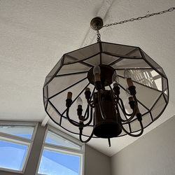 23” Modern Vintage Chandelier Light Fixture – Glass Shade – As-Is