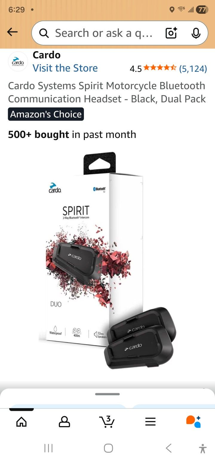 Cardo Systems Spirit Motorcycle Bluetooth Communication Headset - Black, Dual Pack