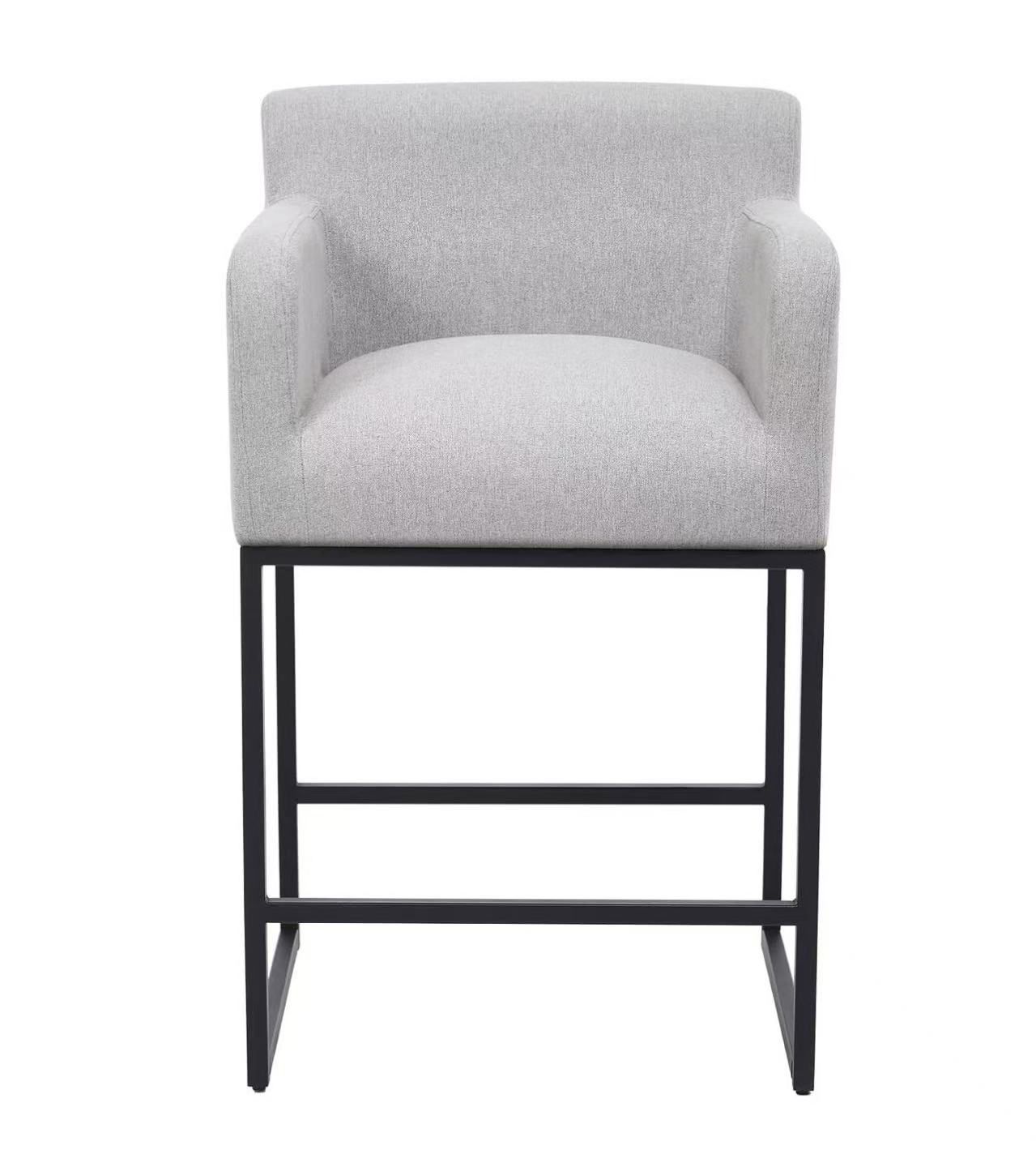 Counter Height Bar Stools Set of 2, Black Metal Frame, Grey