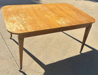 Vintage Walnut Extension Dining Table 2 Leaves 97” Mid-Century Casters