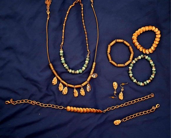 Interchangeable Copper and turquoise., jewelry set 