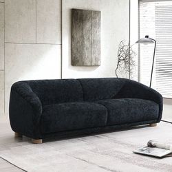 Contemporary Brand New Black Mid century Modern Chenille Soft Plush Fabric In Black Sofa 