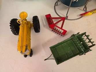 Vintage Metal Toy Tractor with Attachments